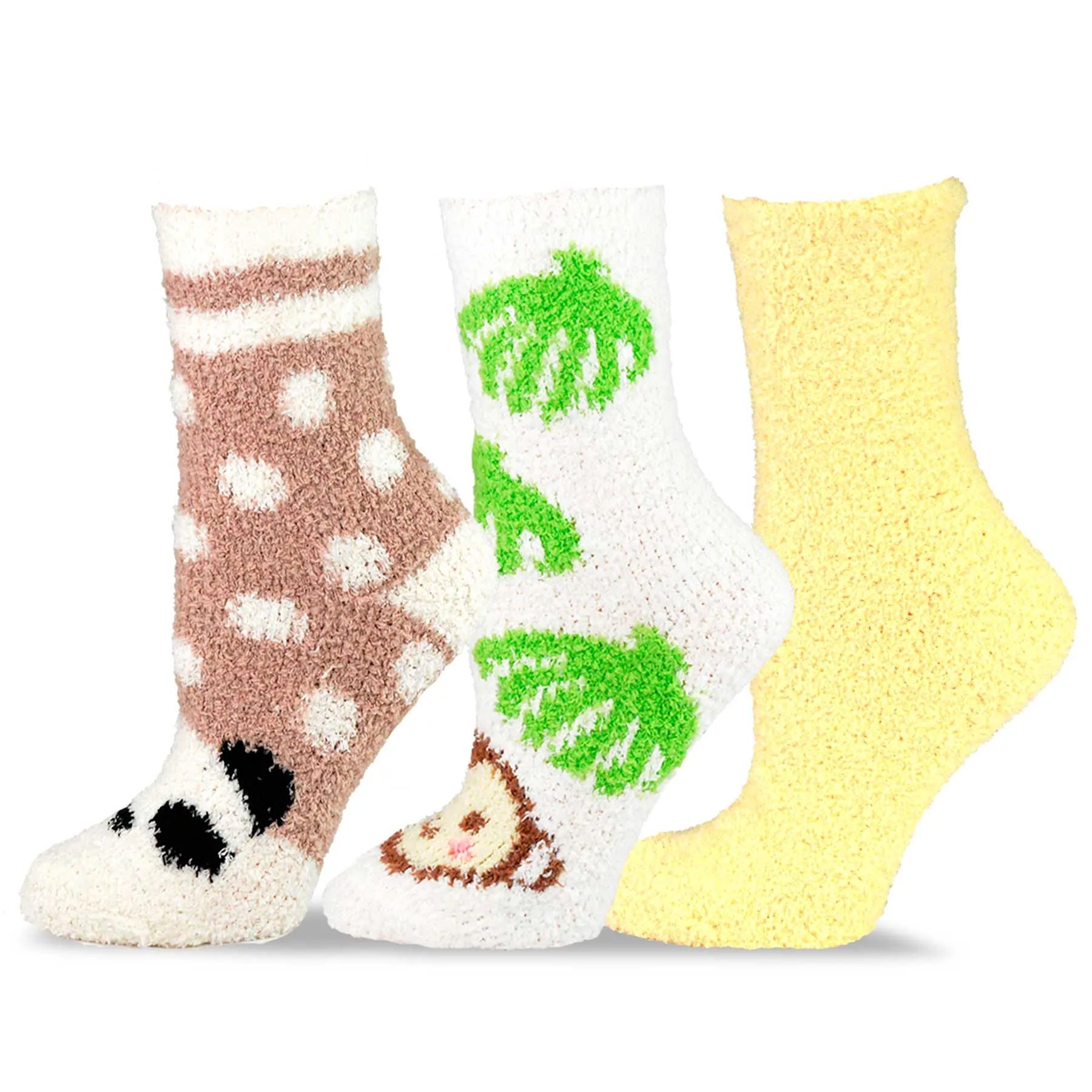 TeeHee Socks Women's Fuzzy Crew Animal/Basic 9-Pack Gift Box (12136)