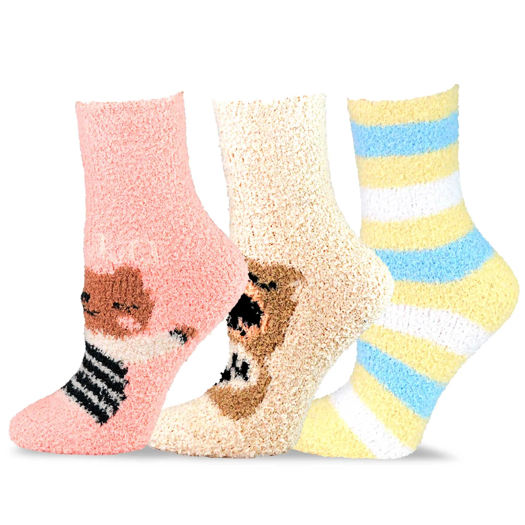 TeeHee Socks Women's Fuzzy Crew Animal/Basic 9-Pack Gift Box (12136)