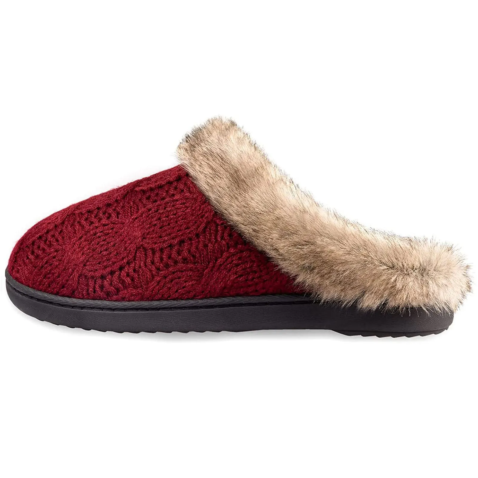 Women's Cable Knit Faux Fur Collar Slipper