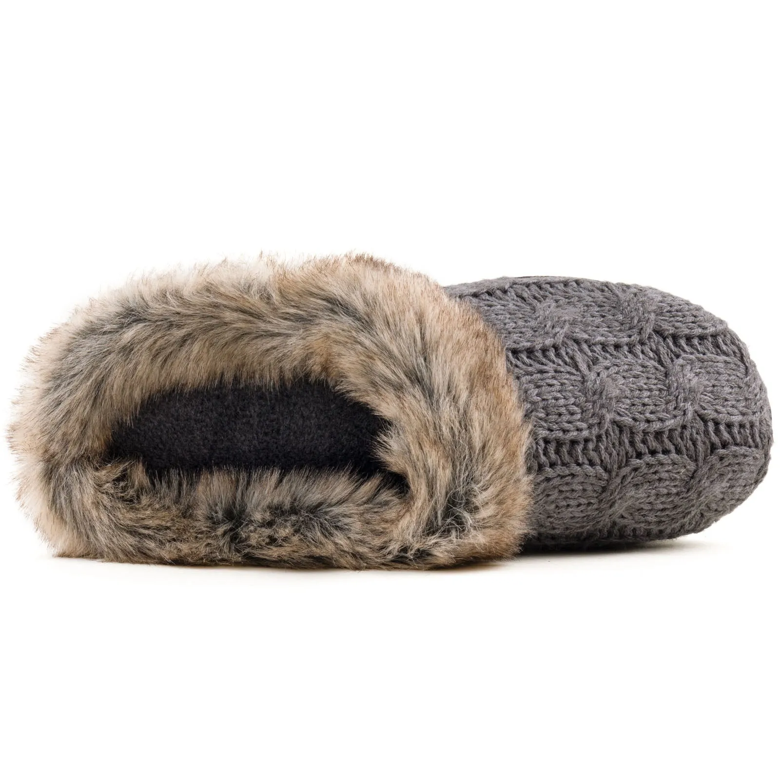 Women's Cable Knit Faux Fur Collar Slipper